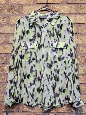 Mint Velvet Abstract Camo Button Down Blouse Size 10 Lightweight Contemporary